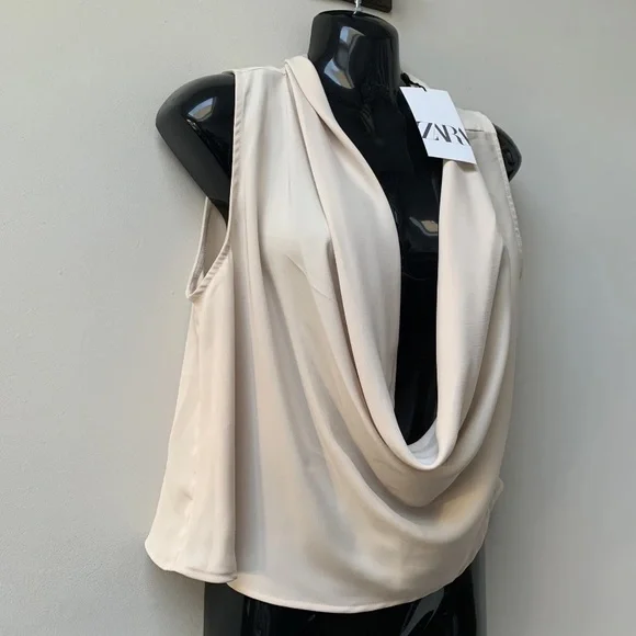 ZARA  Cowl Neck Deep Plunge Blouse 
Labelled size Large
Sleeveless - Picture 3 of 9